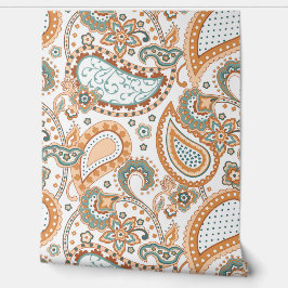 Papel Pintado Retro Mod Paisley Verde Salvia Melocotón Óxido Nar