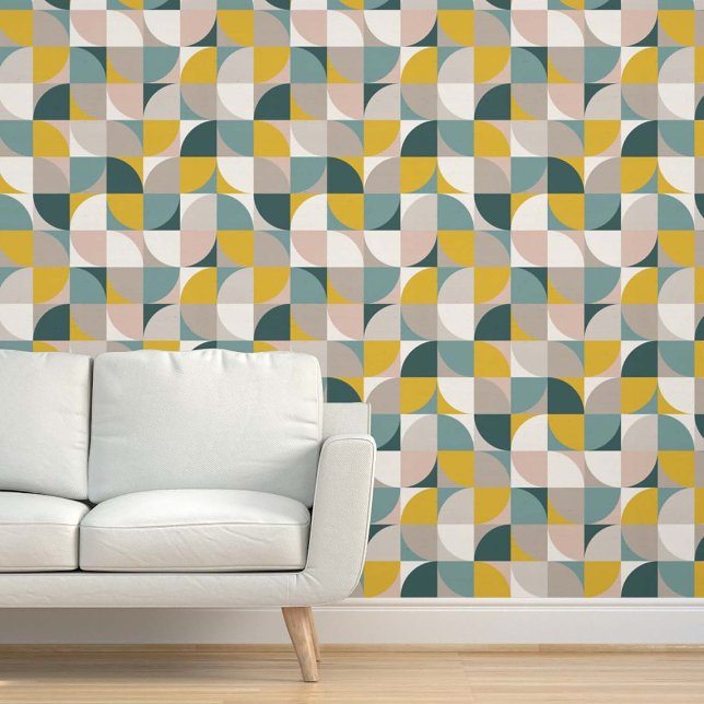 Papel Pintado Retro Mod Square Aqua Teal Blue Blush Pink Yellow  (Subido por el creador)