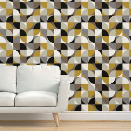Papel Pintado Retro Mod Squares Mustard Grey Beige Taupe Black 