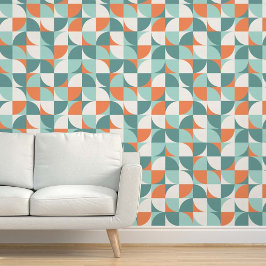 Papel Pintado Retro Mod Squares Orange Mint Teal Aqua Blue