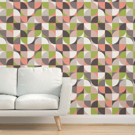 Papel Pintado Retro Mod Squares Salmon Blush Pink Taupe Green