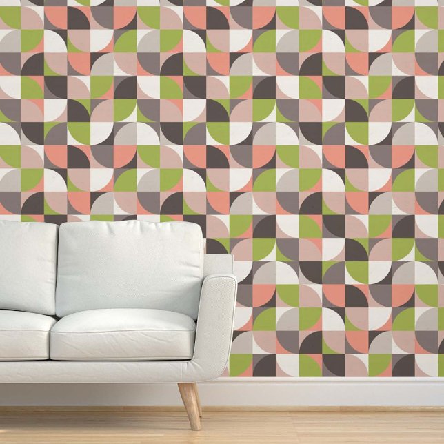 Papel Pintado Retro Mod Squares Salmon Blush Pink Taupe Green (Subido por el creador)