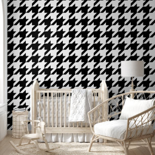 Papel Pintado Retro Moderno Blanco Negro Hounds-tooth Tejado