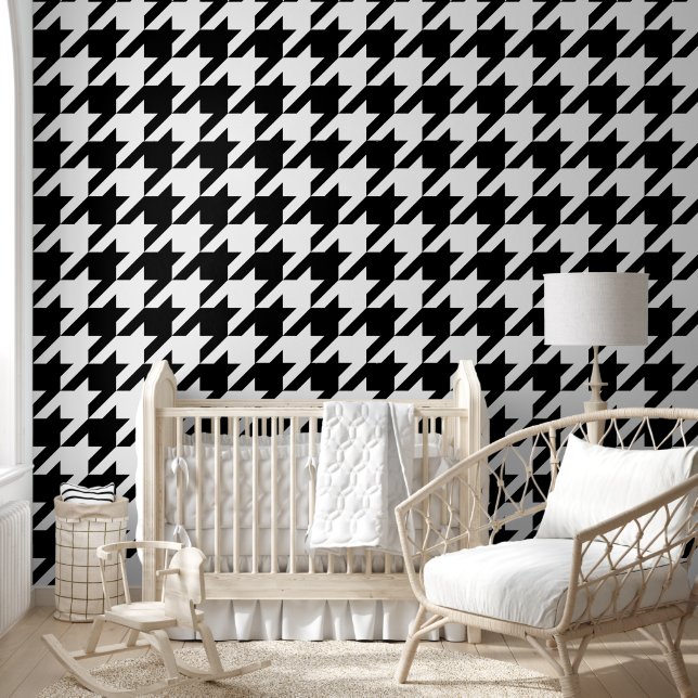 Papel Pintado Retro Moderno Blanco Negro Hounds-tooth Tejado (Niños)