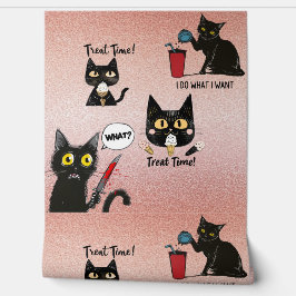 Papel Pintado Retro Moderno Funny Whimsical Black Cat - Pinche