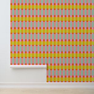 Papel Pintado Retro Moderno Mint Amarillo Pink Geometric Plaid C