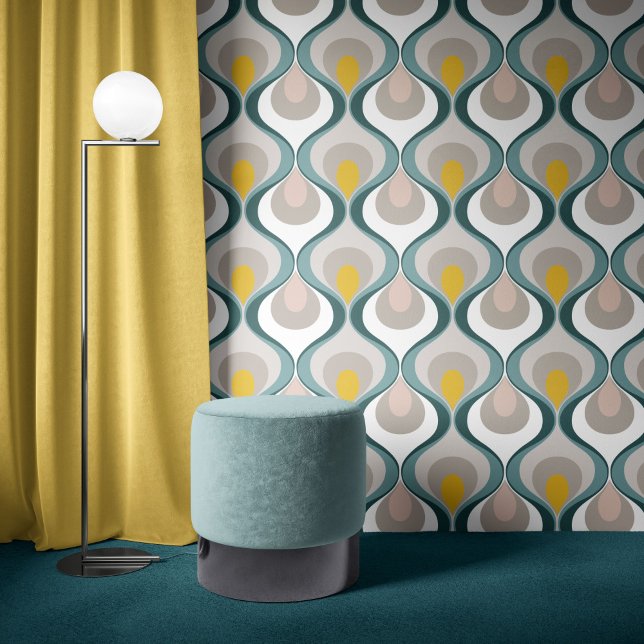 Papel Pintado Retro Mood Aqua Teal Blush Pink Yellow Beige (Subido por el creador)