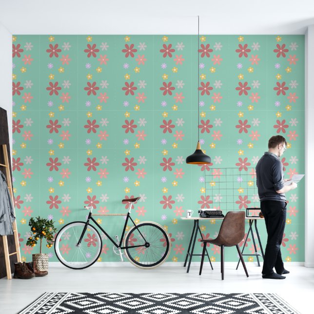 Papel Pintado Retro Multi-Colored Daisy Pattern (Sala de estar)