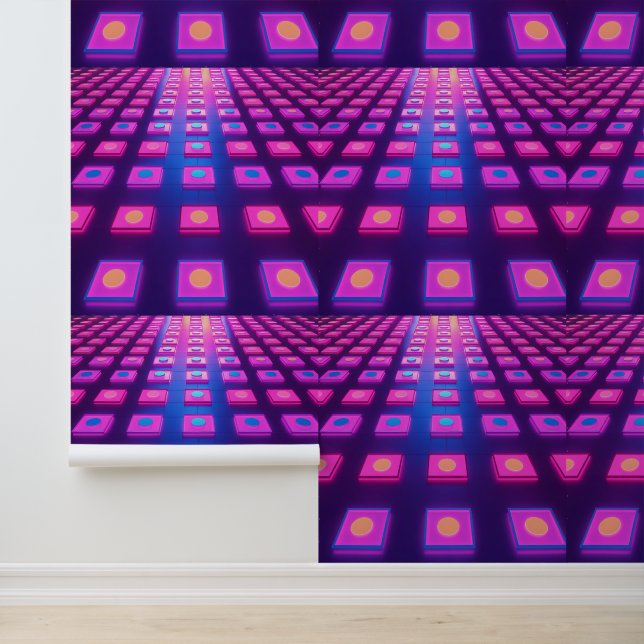 Papel Pintado Retro Neon Glow Disco Dance Floor | Pelar y pegar (Solicitud)