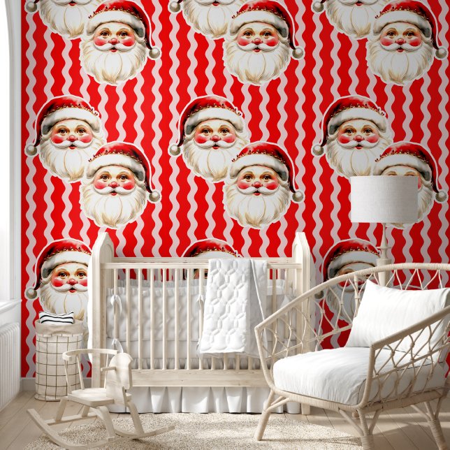 Papel Pintado Retro Rojo Santa Claus Navidades de Ric Rac Rojo (Niños)
