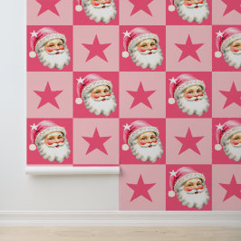 Papel Pintado Retro Rosa Santa Claus Navidades rosados en tafetá