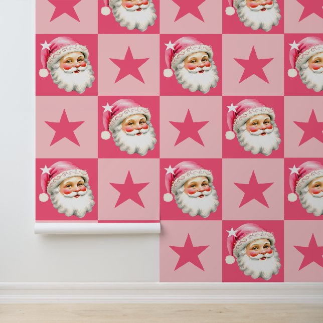 Papel Pintado Retro Rosa Santa Claus Navidades rosados en tafetá (Solicitud)