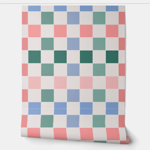 Papel Pintado Retro Tablero De Tablero (Rosa, Verde, Azul)