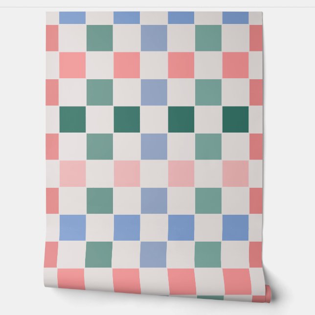 Papel Pintado Retro Tablero De Tablero (Rosa, Verde, Azul) (Desenrollar)