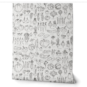 Papel Pintado Retro Vintage Verdura, Especias con Nombres Cocina