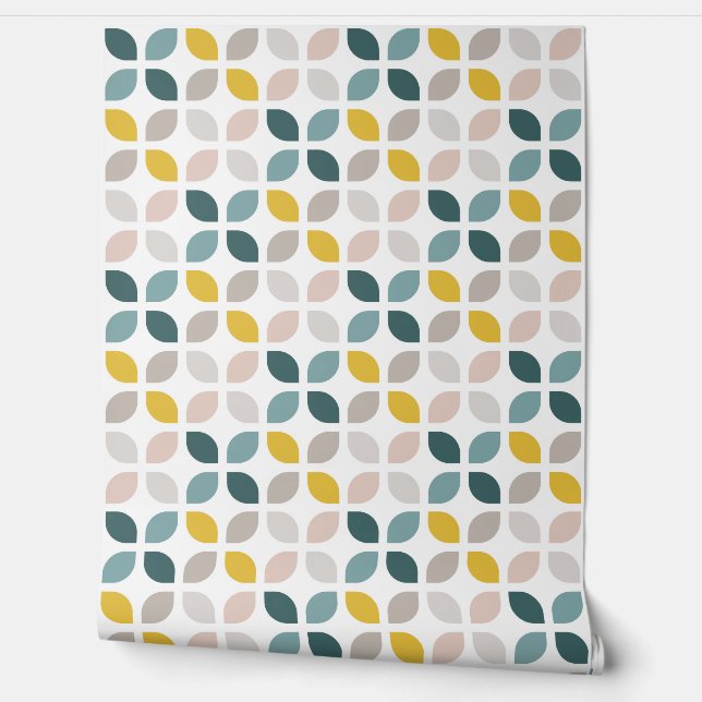 Papel Pintado RetroMod Trellis Aqua Teal Blue Blush Pink Yellow  (Desenrollar)