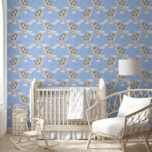 Papel Pintado Rhinoceros bebés Moon Blue