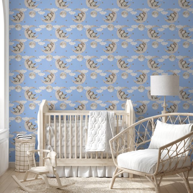 Papel Pintado Rhinoceros bebés Moon Blue (Niños)