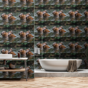 Papel Pintado "Río Serenidad: Capybaras nadando en el flujo"