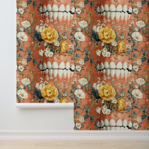 Papel Pintado Rococo Art Teeth Flor Sonrisa Dental Clínica Decor