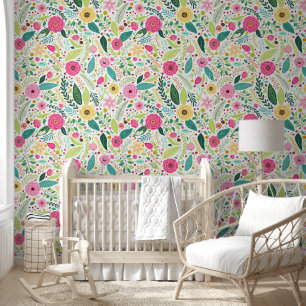 Papel Pintado Rojo amarillo verde rosa cáscara y palo floral