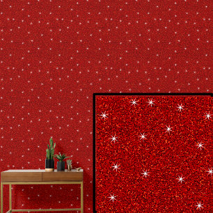 Papel Pintado Rojo brillante con estrellas brillantes