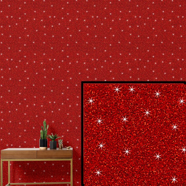 Papel Pintado Rojo brillante con estrellas brillantes (Subido por el creador)