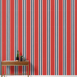 Papel Pintado Rojo Granero y Azul Marino Doble Raya de Rugby