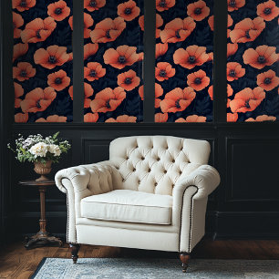 Papel Pintado Rojo Poppy Floral Patrón Oscuro Fondo