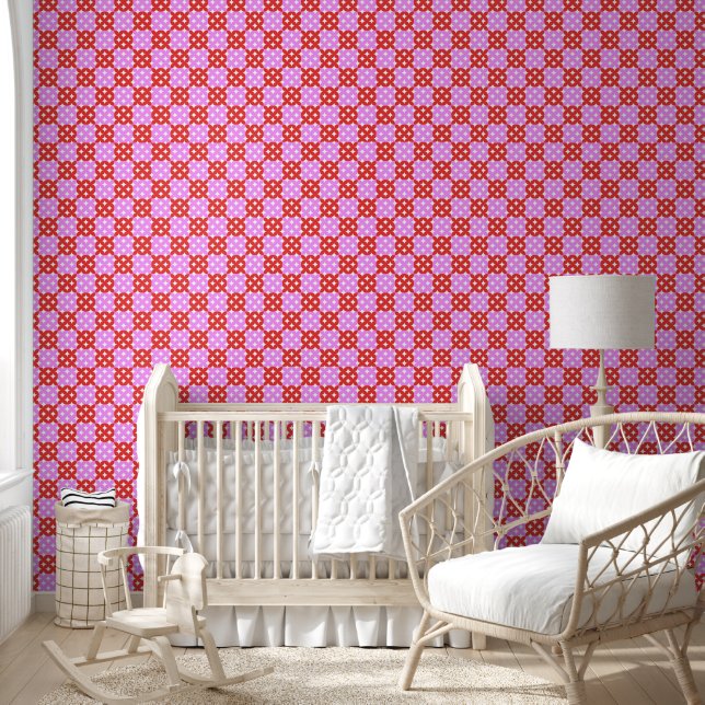 Papel Pintado Rojo Rosa Mid Century Moderno Mod Peel & Stick (Niños)