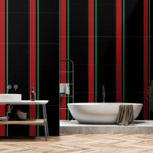Papel Pintado Rojo + Verde Banda vertical Negro