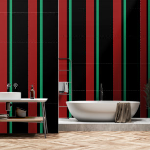 Papel Pintado Rojo + Verde Banda vertical Negro