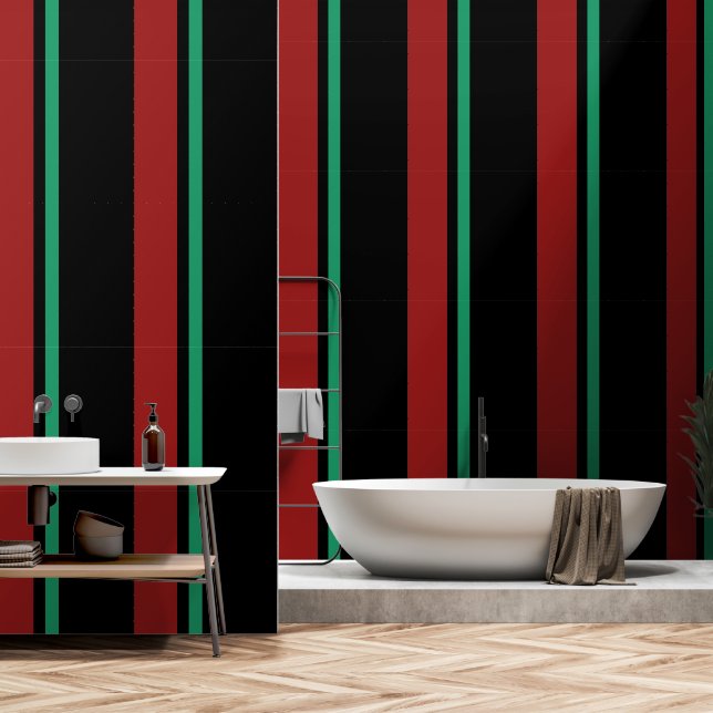 Papel Pintado Rojo + Verde Banda vertical Negro (Baño)