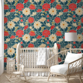Papel Pintado Rojo, Verde y Crema Floral Chinoiserie