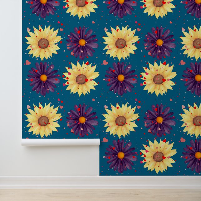 Papel Pintado Romantic Sunflower Heart Teal Textured (Solicitud)