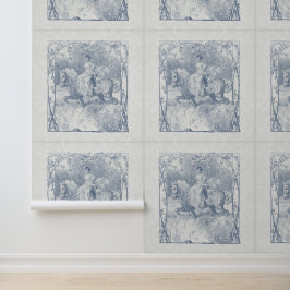 Papel Pintado Romántica chica ecuestre Cottagecore Delft Azul 