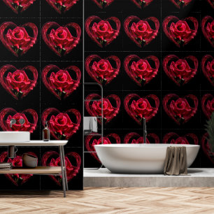 Papel Pintado Romántico Rosa del Corazón Rojo Negro