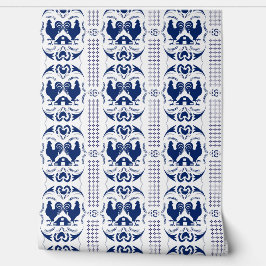 Papel Pintado Rooster rústico y patrón de granero blanco azul
