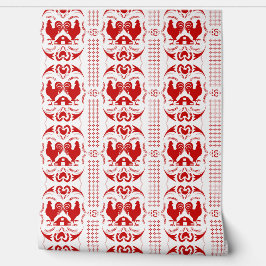 Papel Pintado Rooster rústico y patrón de granero blanco rojo