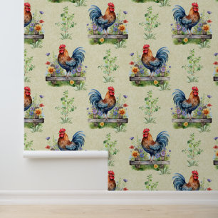 Papel Pintado Rooster sobre la vegetación floral de los animales