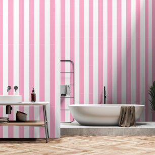 Papel Pintado Ropa y palo clásicos a rayas blancas y rosas