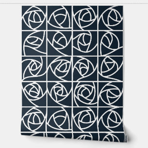 Papel Pintado Rosa Art Deco Cuadrados estilizados azul marino fl