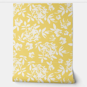 Papel Pintado Rosa de Cabaña Floral - Amarillo Soleado y Blanco