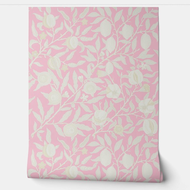 Papel Pintado Rosa Delicado al estilo de William Morris (Desenrollar)