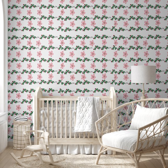 Papel pintado rosa floral flores (Niños)