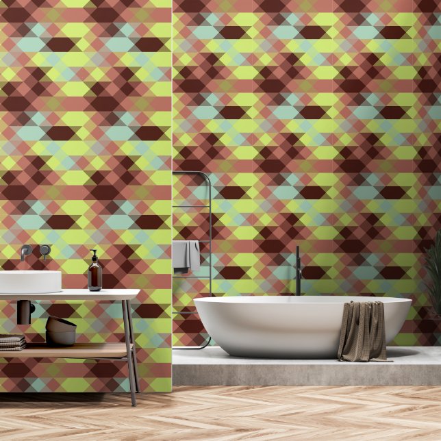 Papel Pintado rosa, lima, amarillo y geométrico de grano de café (Baño)