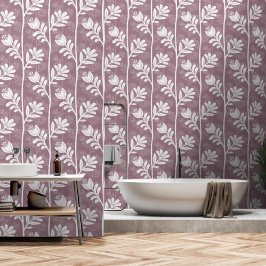 Papel Pintado Rosa Malva Silueta Botánica Floral Negrita