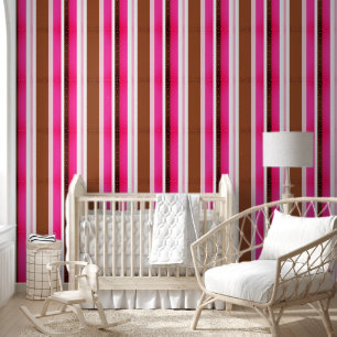 Papel pintado rosa marrón raya