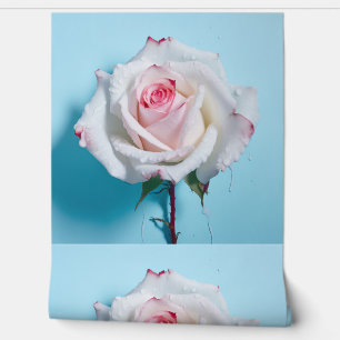 Papel Pintado Rosa mojado blanco sobre fondo azul turquesa