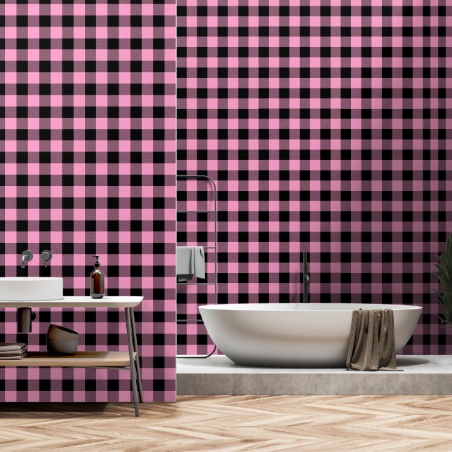 Papel Pintado Rosa Negro Rosa 3 Pulgada Lumberjack Buffalo Placa (Baño)